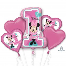 34379 Minnie 1st Birthday Balloon Bouquet (Not Inflated)